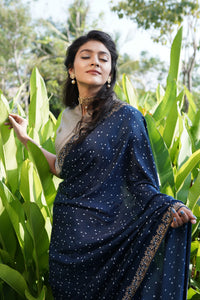 Shokh Rang Saree - Blue - with Stitched Blouse