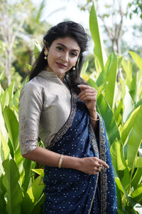 Shokh Rang Saree - Blue - with Stitched Blouse