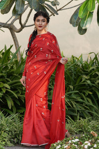 Shokh Rang Saree - Red - with Stitched Blouse