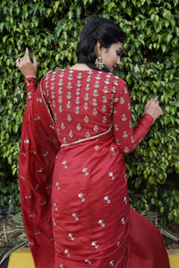 Shokh Rang Saree - Red - with Stitched Blouse